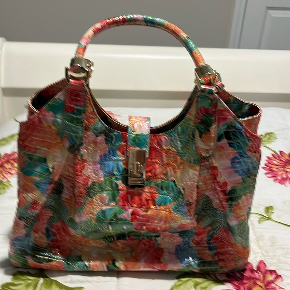 Brahmin Celia Taffy Multicolor Floral Shoulder Bag long strapped with dust bag.